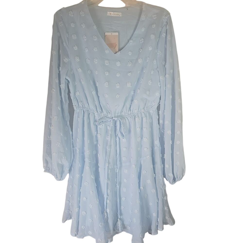 NWT Kirundo Sun Dress A-line Light Blue Polka Dot Womens Medium Lightweight